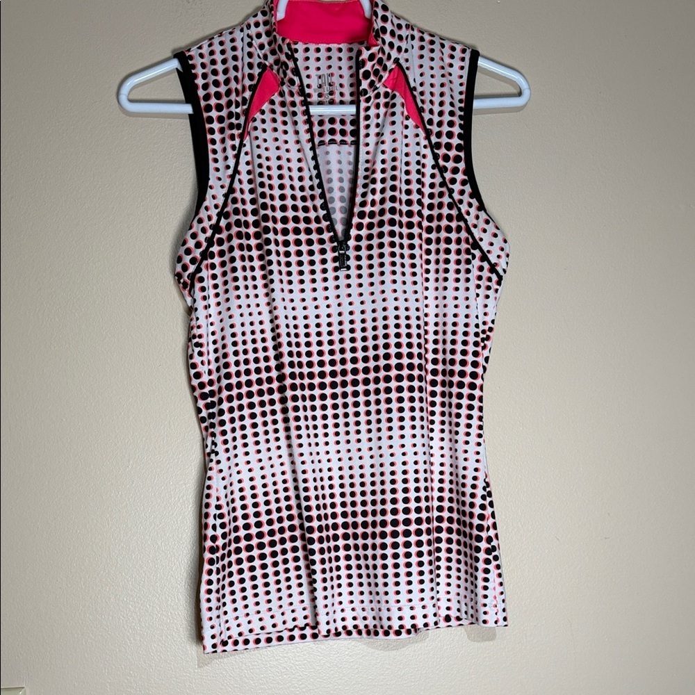 Tail white label Pink and Black Dot-Print Polo Tank Top